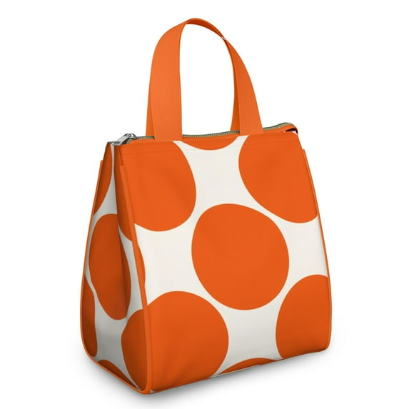 Small Womens Lunch Bag Portable Soft Cooler Bags Reusable Lunch Bag for Women Work Picnic Insulated Traveling Lunch Box with Silver Insulated Interior Lining and Storage Pocket, Orange Joy Dot