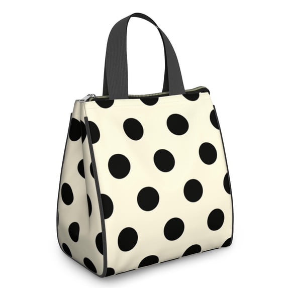 Small Womens Lunch Bag Portable Soft Cooler Bags Reusable Lunch Bag for Women Work Picnic Insulated Traveling Lunch Box with Silver Insulated Interior Lining and Storage Pocket, Beige Joy Dot