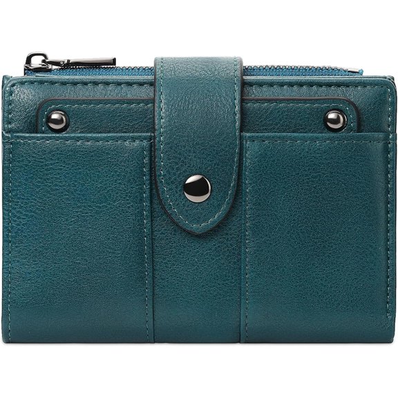 Small Womens Wallet Compact Leather RFID Blocking Zipper Coin Pocket Card Holder Bifold Ladies Purse with ID Window