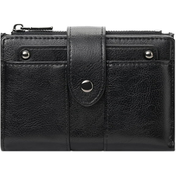 Small Womens Wallet Compact Leather RFID Blocking Zipper Coin Pocket Card Holder Bifold Ladies Purse with ID Window