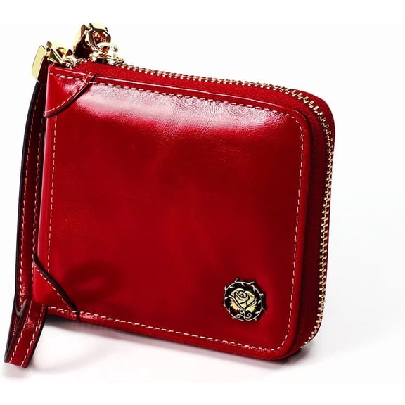 Small Womens Wallet, RFID Blocking Genuine Leather Purse Zip Around Credit Card Holder Purse Clutch Wallet with Wristlet