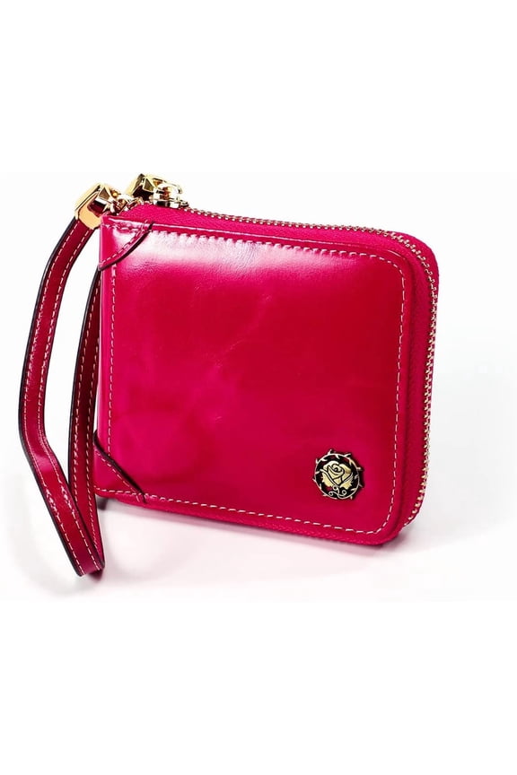 Small Womens Wallet, RFID Blocking Genuine Leather Purse Zip Around Credit Card Holder Purse Clutch Wallet with Wristlet