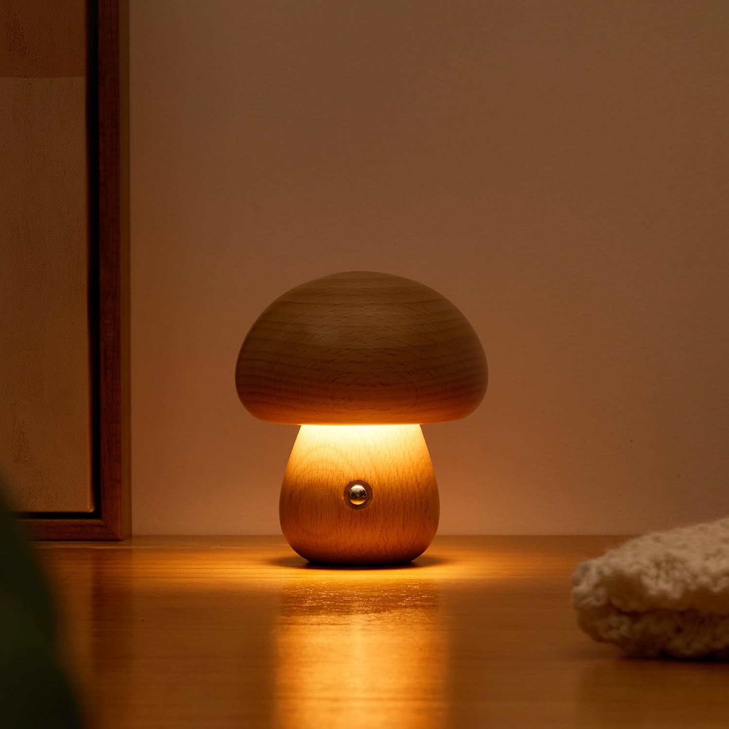 Small Wood Mushroom Lamp, LED Cordless Bedside Touch Lamp, Portable ...