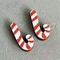 thumbnail image 1 of Small Wood Reindeer Christmas Tree Santa Claus Walking Stick Snowy Stud Earrings, 1 of 8