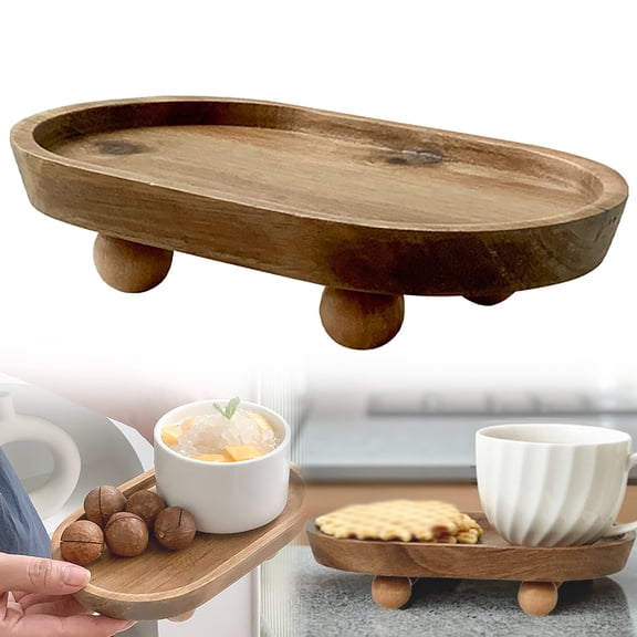 Small Wood Riser, Wooden Display Stand for Farmhouse Decor, Oval Tabletop Centerpiece Tray Accessories, Round Rustic Pedestal for Home Decorations, 1 Pcs, 7.87x4.72x1.77"