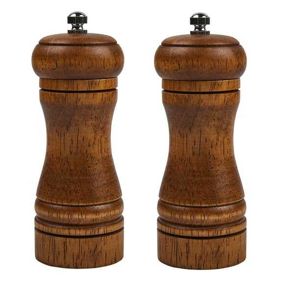 Small Wood Salt and Pepper Grinder , Salt Mill Pepper Grinder Set, Pepper Mill, Salt Shakers with Adju5 inches - Pack of 2