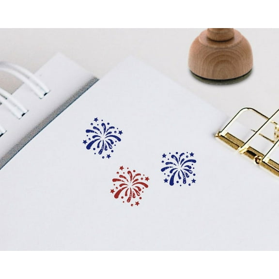 Small Wood Stamp | Fireworks Stamp | USA Flag Stamp | 4th of July Stamp