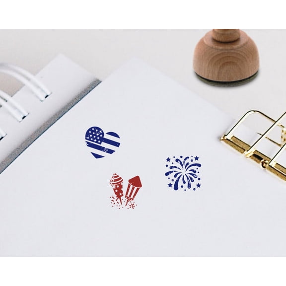 Small Wood Stamp | Fireworks Stamp | USA Flag Stamp | 4th of July Stamp