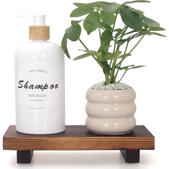 Small Wood Tray Pedestal Stand Farmhouse Bathroom Decor Decorative Wooden Riser Kitchen Soap Dish Holder for Vanity, Counter, Sink, Brown