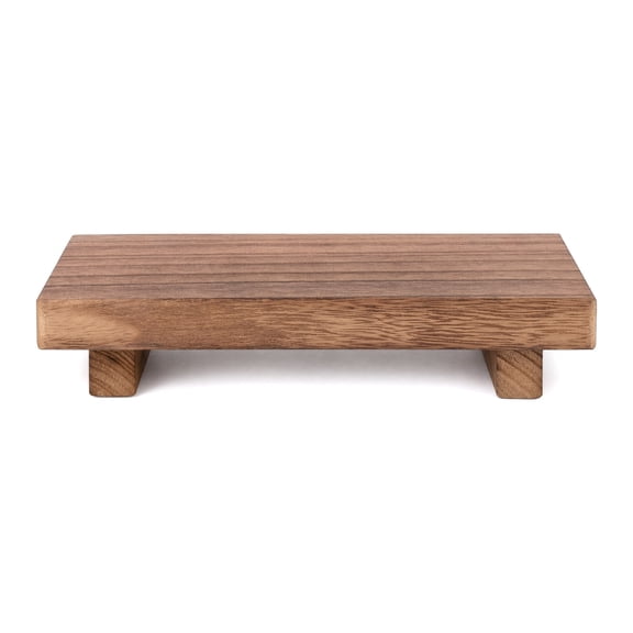 Small Wood Tray Pedestal Stand, Farmhouse Bathroom Decor, Decorative Wooden Riser, Kitchen Soap Dish Holder for Vanity, Counter, Sink, Brown