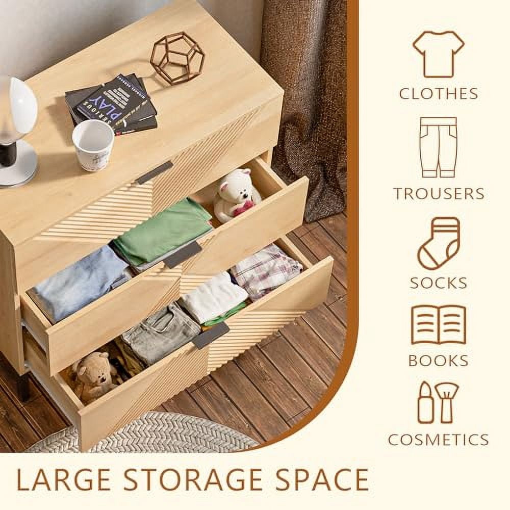 Small Wooden 3 Drawer Dressers, Fluted Dresser for Bedroom, Traditional ...
