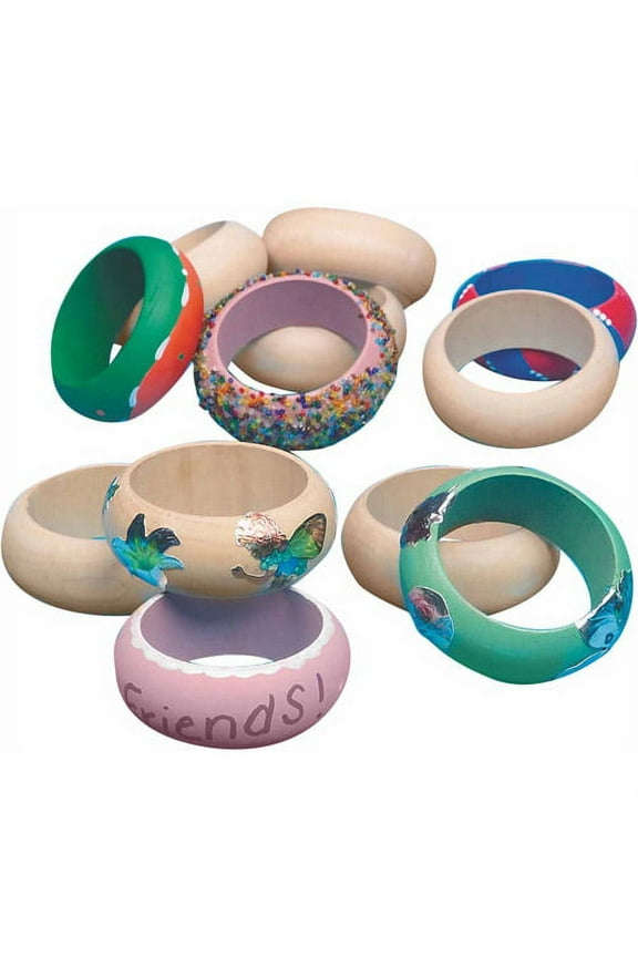 Small Wooden Bangle Bracelets, 12pk
