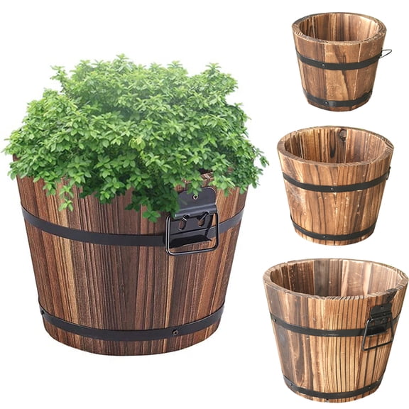 Small Wooden Bucket Barrel Planter – Rustic Succulent Planter Box Wood Barrels Flower Pot Plant Container Box for Indoor Home Decor Small Plants (No Flower)