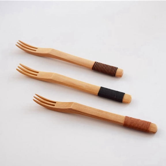 Small Wooden Forks 3Pcs Set Japanese Style Mini Wooden Flatware Tableware Reusable Wooden Fruit Fork Household Kitchen Fork,5.3in