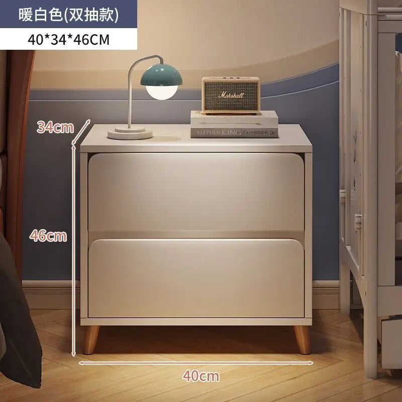 Small Wooden Mobile Nightstands Bedroom Narrow luxury White Storage