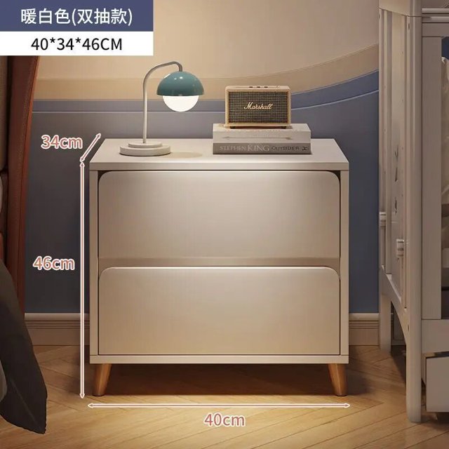 Small Wooden Mobile Nightstands Bedroom Narrow luxury White Storage