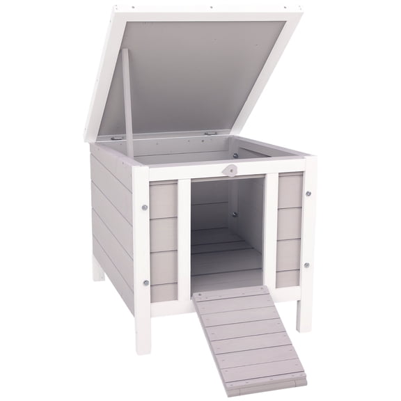 Small Wooden Rabbit Hutch Bunny Cage Guinea Pig Cage Duck House Dog House with Openable & Waterproof Roof, for Rabbits, Chickens, Ducks, Gray