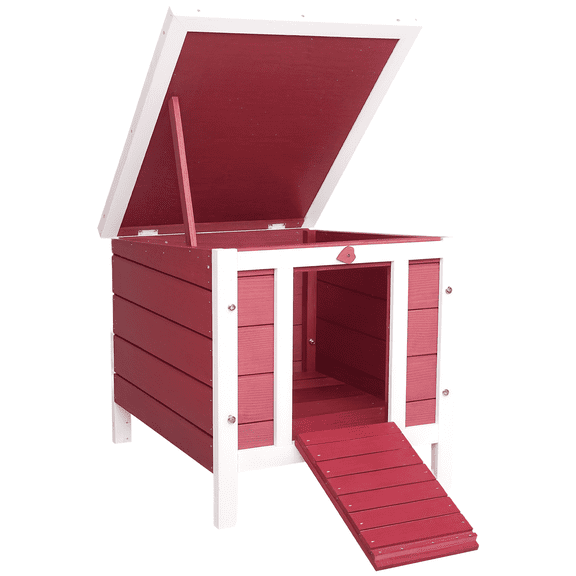 Small Wooden Rabbit Hutch Bunny Cage Guinea Pig Cage Duck House Dog House with Openable & Waterproof Roof, for Rabbits, Chickens, Ducks, Red