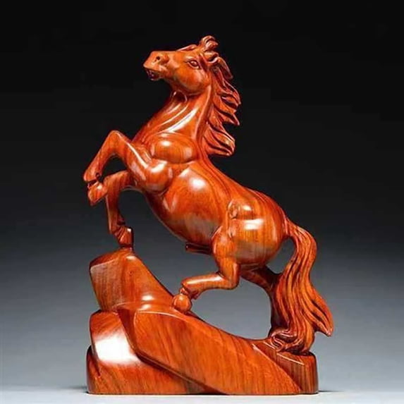Small Wooden Rocking Horse Decor Vintage Carved Wooden Rocking Horse Figurine Tabletop Craft Ornament for Home Decor Statue Nursery
