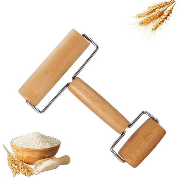 Small Wooden Rolling Pin for Dough Mini Dough Roller with Double Handles Non Stick Pizza Rolling Pin for Baking Pastry Tortilla Cookie Dumpling(2PCS)