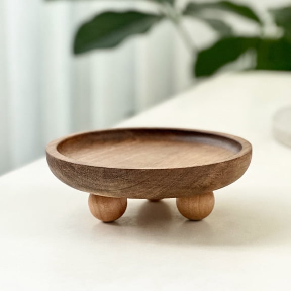 Small Wooden Round Riser, Mini Wooden Risers for Display, Decorative Tray for Farmhouse Kitchen Countertop Centerpieces Bathroom Organizer, Rustic Home Decor Wood Display Stand, 5.12x1.77"