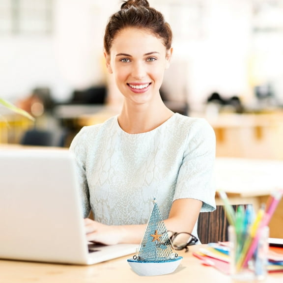 Small Wooden Sailboat Model Decor, Cute Nautical Ship Figurine Gift for Kids and Adults, Desktop Ornament for Birthday and Holiday