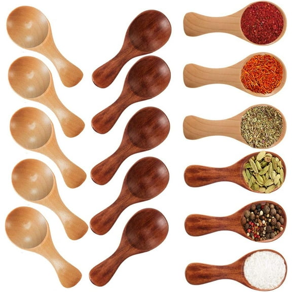 Small Wooden Salt Spoon - 20 Pack Mini Wood Spoon with Short Handle, Perfect for Small Jars of Jam, Spices, Condiments, Seasoning, Sugar, Honey, Coffee, Tea, Mustard, Ice Cream, Milk Powder