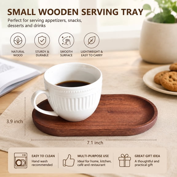 Small Wooden Serving Tray Salad Plates 3.9x7.1 inch Mini Appetizer Plates for Fruit Cookies Bread Vegetable Dessert Snacks Platter