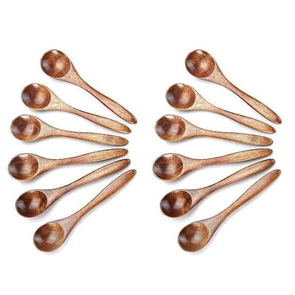 Small Wooden Spoons, 12Pcs Teaspoon for Cooking Condiments Spoon, Mini Daily Use