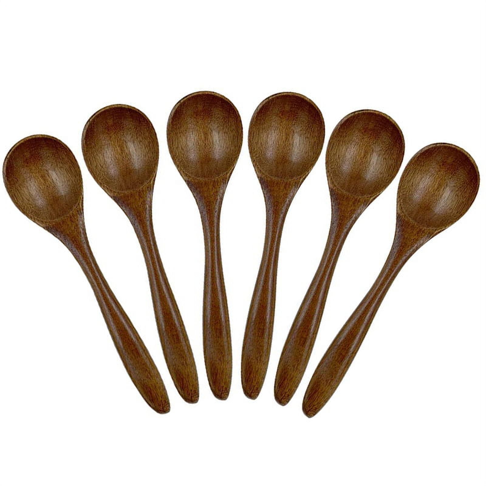 Small Wooden Spoons, 6 PCS 5.3 Inch Natural Soup Spoons Bamboo Wood