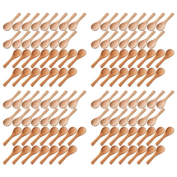 Small Wooden Spoons Mini Tasting Spoons Condiments Salt Spoons for Kitchen Cooking Seasoning Oil Coffee Tea Sugar 120Pcs,60 x light brown spoon 60 x wood color spoon,two colors
