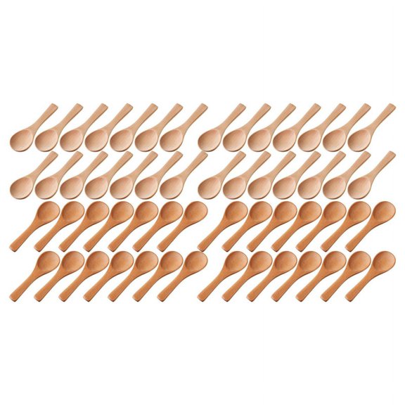 Small Wooden Spoons Mini Tasting Spoons Condiments Salt Spoons for Kitchen Cooking Seasoning Oil Coffee Tea Sugar 60Pcs
