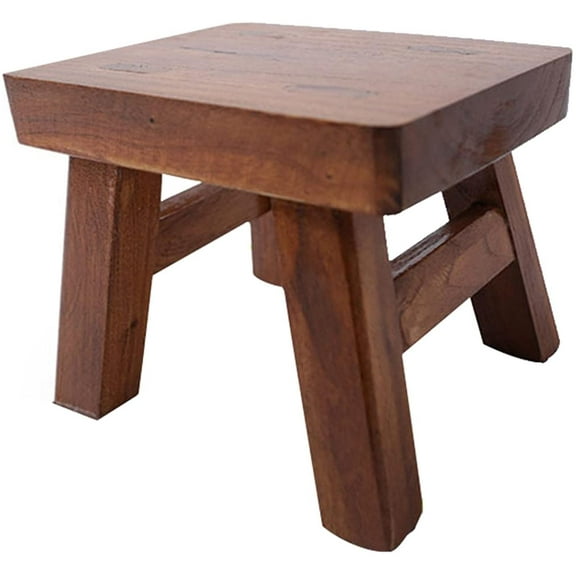 Small Wooden Step Stool For Kids, Non-Slip Square Seat For Kitchen, Bathroom (Dark Coffee)
