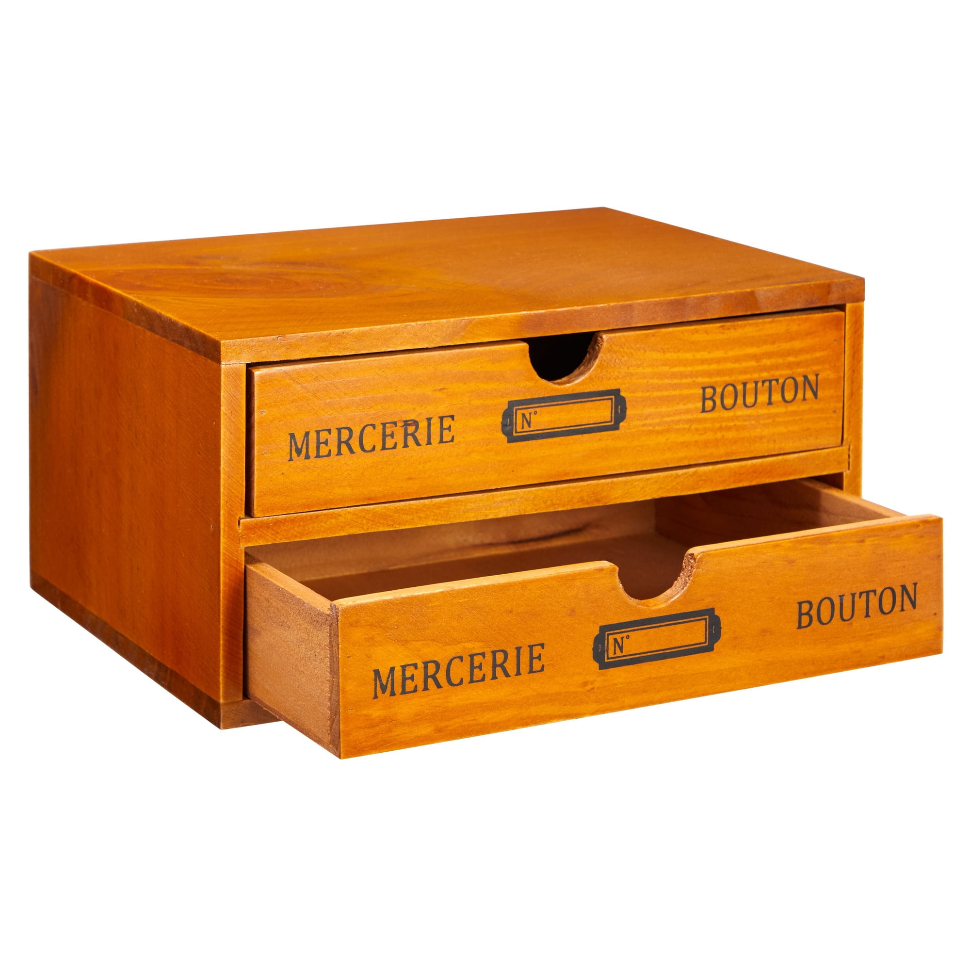 Small Wooden Storage Box with 2 Drawers for Desk Organizers and ...