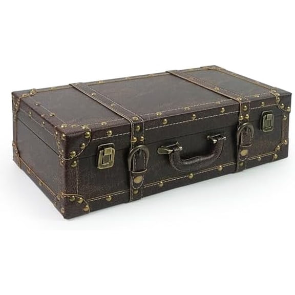 Small Wooden Storage Suitcase, Vintage Decorative Box with Strap, Portable Wood Storage Trunk Chest Keepsake Case (Brown)$$Home Decor, Kitchen, & Other