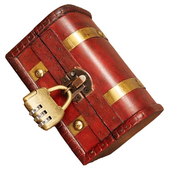 Small Wooden Treasure Chest with Combination Lock, 5.5 x 3.1 x 3.1 in / 14 x 8 x 8 cm Pirate Storage Box, Handmade Decorative Vintage Chest Box for Jewelry, Keepsakes, Red