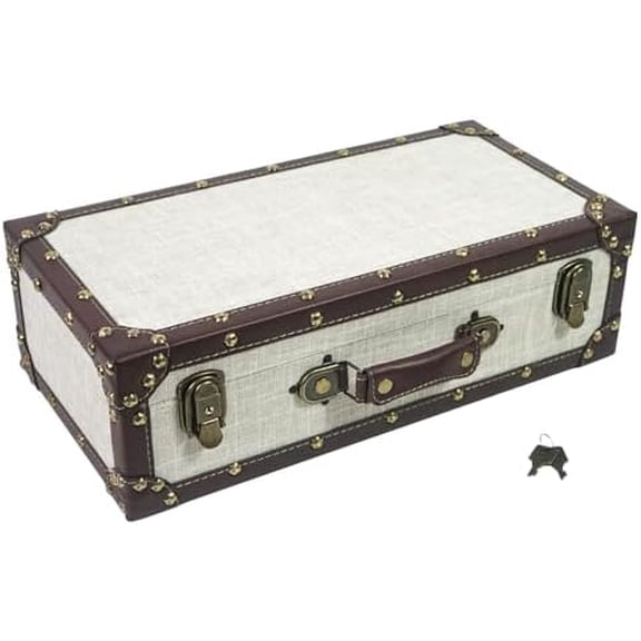Small Wooden Treasure Chest with Lock, Vintage Suitcase Wood Keepsake Storage Box with Lid, Linen Fabric Covered$$Home Decor, Kitchen, & Other