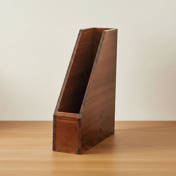 Small Wooden Vertical Magazine Holder - File Organizer for Desk - Upright Paper Organizer, File Holder, Desktop Shelf Bookends - Desktop Organizer for Magazines, Papers, Folders for Documents