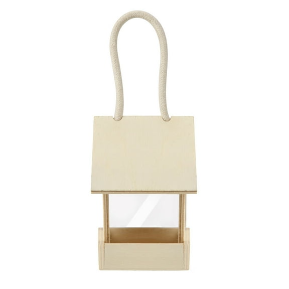 Small Wooden Wall Mounted Bird Feeder, Slanted Edge Style, Hanging with Viewing Window, Inclined Roof for Sun and Rain Protection, Clear Panels for Easy Monitoring