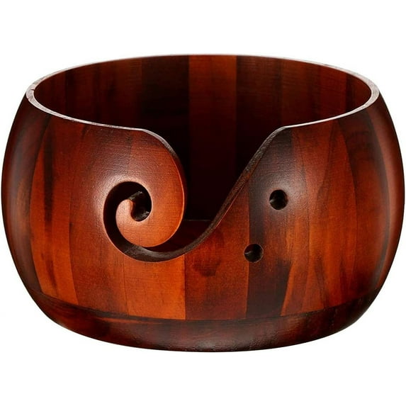 Small Wooden Yarn Bowl, 6 x 3 Inches Rosewood Handmade Craft Knitting Bowl Storage with Holes Crochet Bowl Holder for DIY Knitting Crocheting Accessories