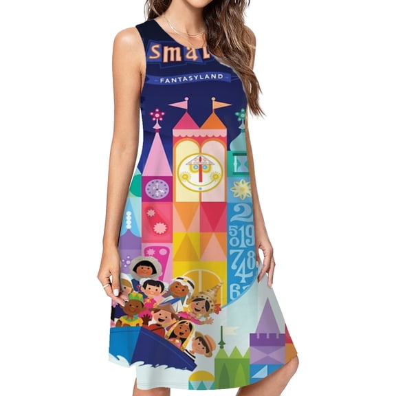 Small World Fantasyland Casual Sleeveless Loose Sundress Dress For Women Summer Dress Daily Woman