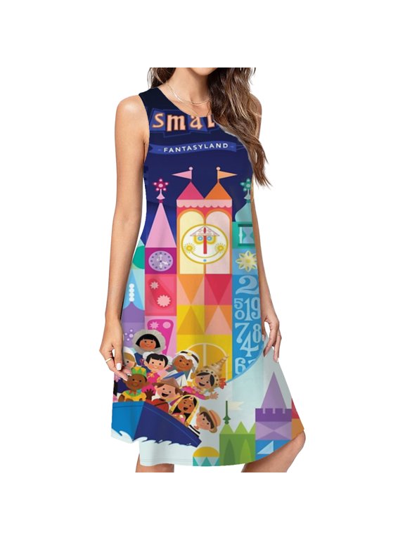 Small World Fantasyland Casual Sleeveless Loose Sundress Dress For Women Summer Dress Daily Woman