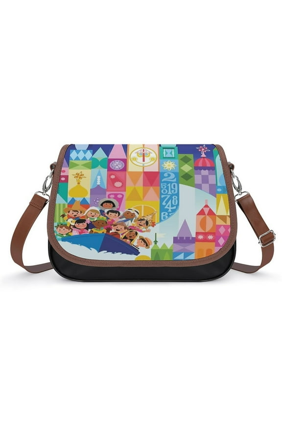 Small World Fantasyland Vintage Crossbody Bag for Women Medium Leather Hobo Bags Shoulder Bag Classic City Leather Satchels