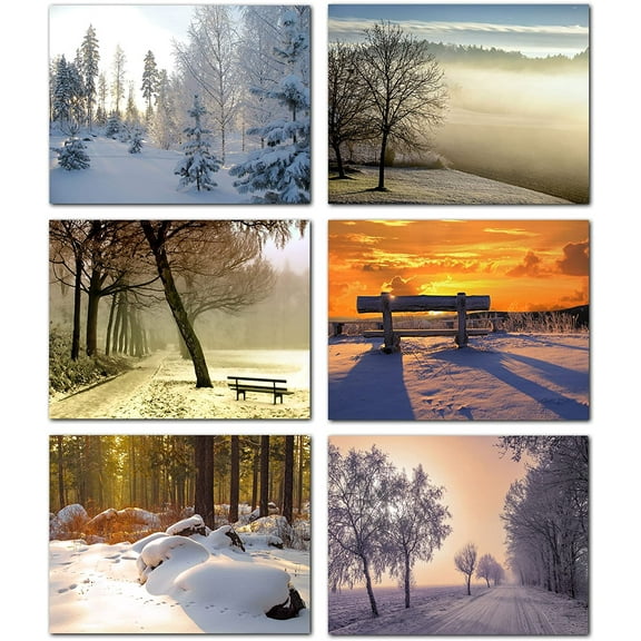 Small World Greetings Beautiful Winter Scenes Cards 24 Count - Blank Inside with Envelopes - A2 Size (5.5”x4.25”) - Happy Holidays, Christmas, Winter Events, and More