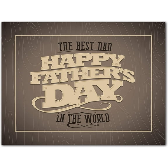 Small World Greetings Elegant Wood Style Happy Fathers Day Card - Blank Inside with Envelope - 11.75x9 - Dads, Grandfathers, Stepfathers, Father-In-Laws, and more