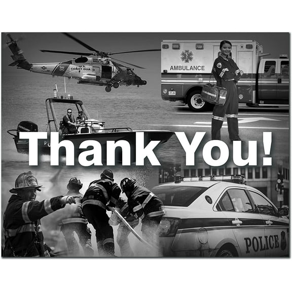 Small World Greetings First Responder Thank You Cards 12 Count - Blank Inside with White Envelopes - A2 Size 5.5" x 4.25" - Police, Firefighters, Paramedics, Emergency Personnel and More