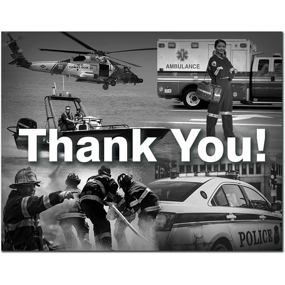Small World Greetings First Responder Thank You Cards 24 Count - Blank Inside with White Envelopes - A2 Size 5.5" x 4.25" - Police, Firefighters, Paramedics, Emergency Personnel and More