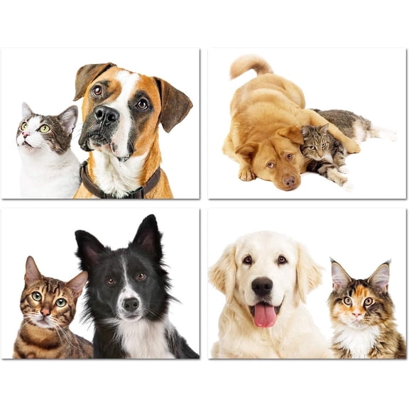 Small World Greetings - Furry Friends Note Cards- Blank Greeting Cards - Dog and Cat Stationery - 12 Count - A2 Size 5.5 x 4.25 Inches
