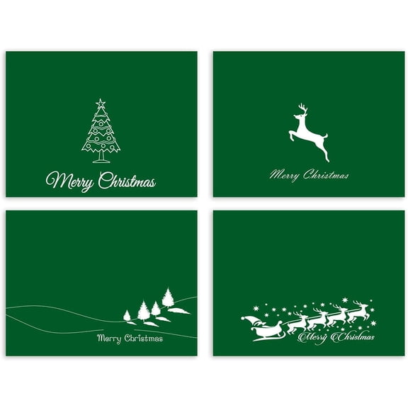 Small World Greetings Green Merry Christmas Cards 12 Count - Blank Inside with Envelopes - A2 Size (5.5x4.25) - Christmas, Winter Events, and More