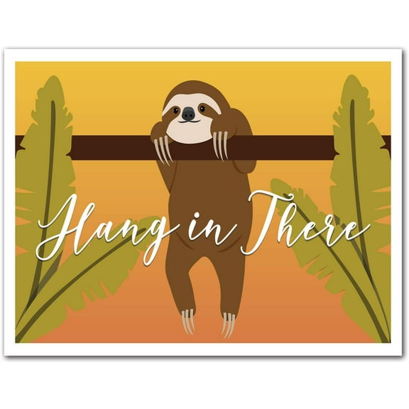Small World Greetings Hang In There Sloth Encouragement Notecards 12 Count - Blank Inside with Envelopes - A2 Size (5.5”x4.25”)